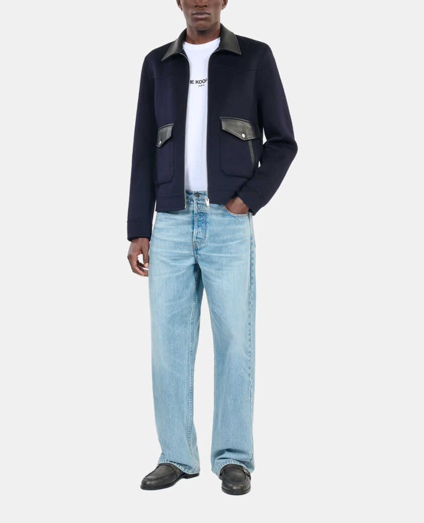 The Kooples HOMME NAVY blouson en laine double face bleu marine