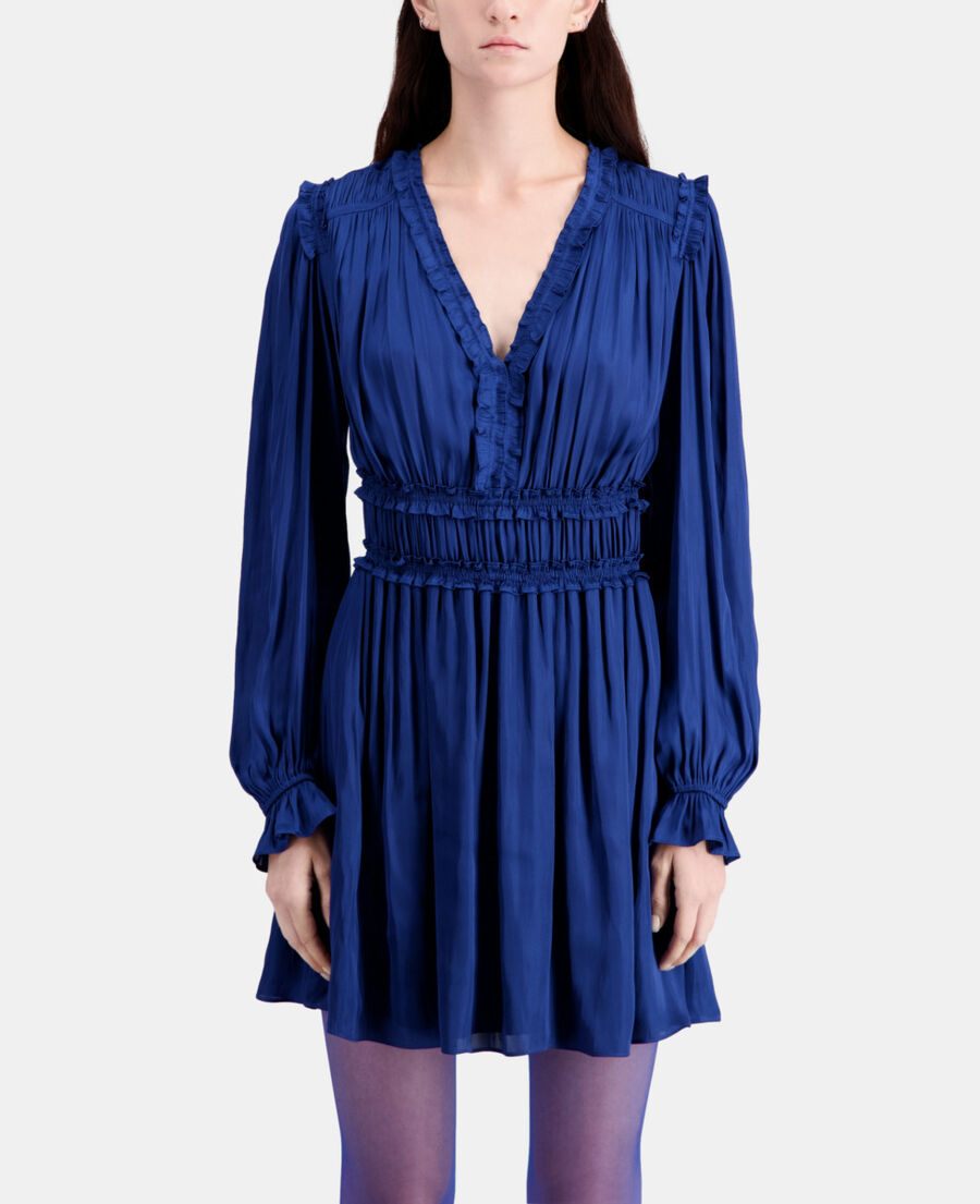 blaues kurzes kleid mit raffungen