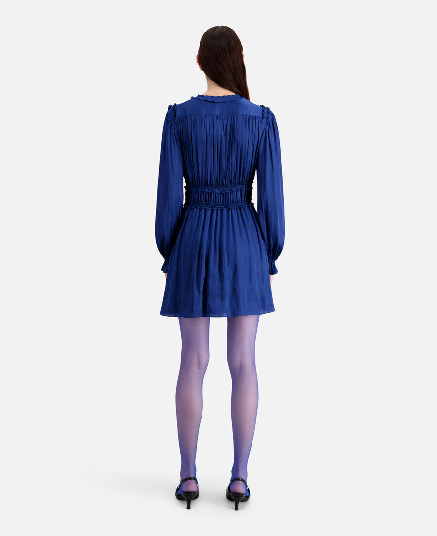 short blue dress with shirring