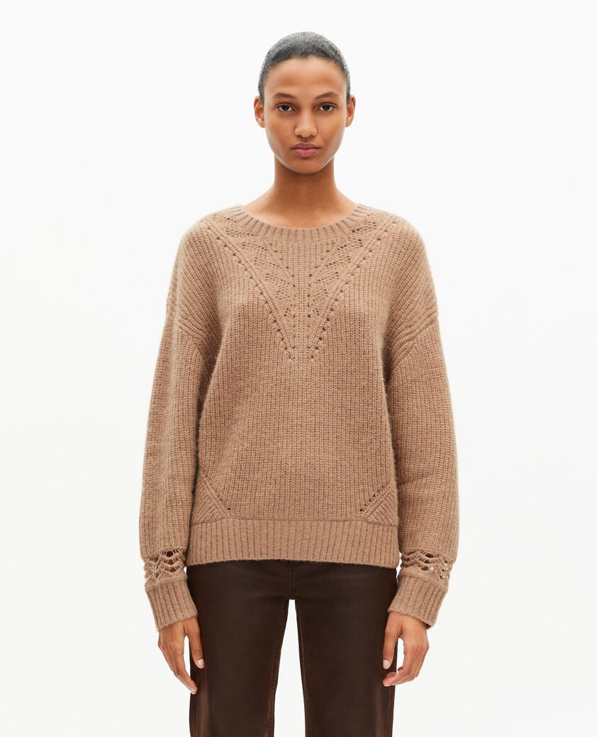 The Kooples DAMEN BROWN-BEIGE camelfarbener pullover aus einer wollmischung