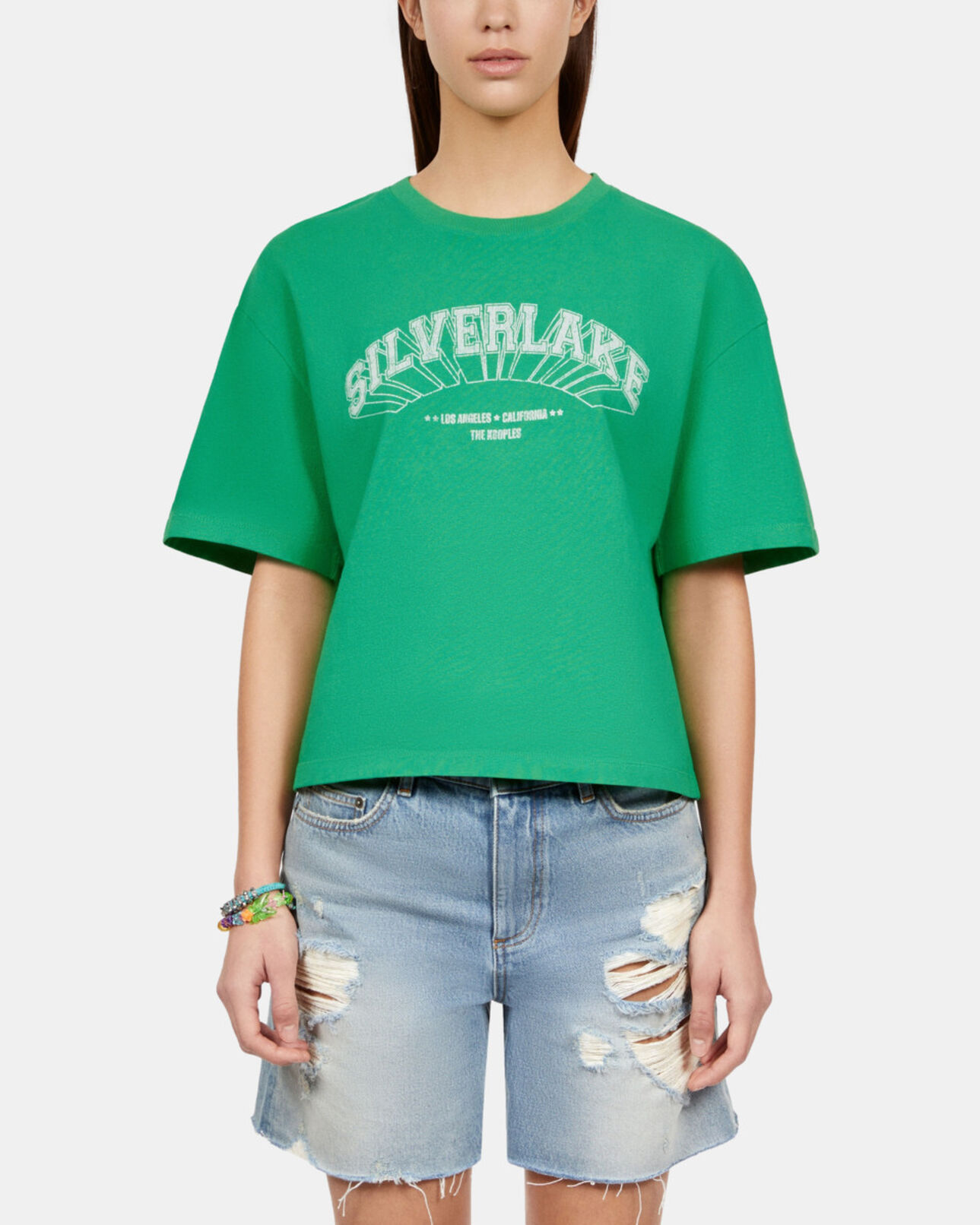 The Kooples WOMEN GREEN light green t-shirt with silverlake serigraphy