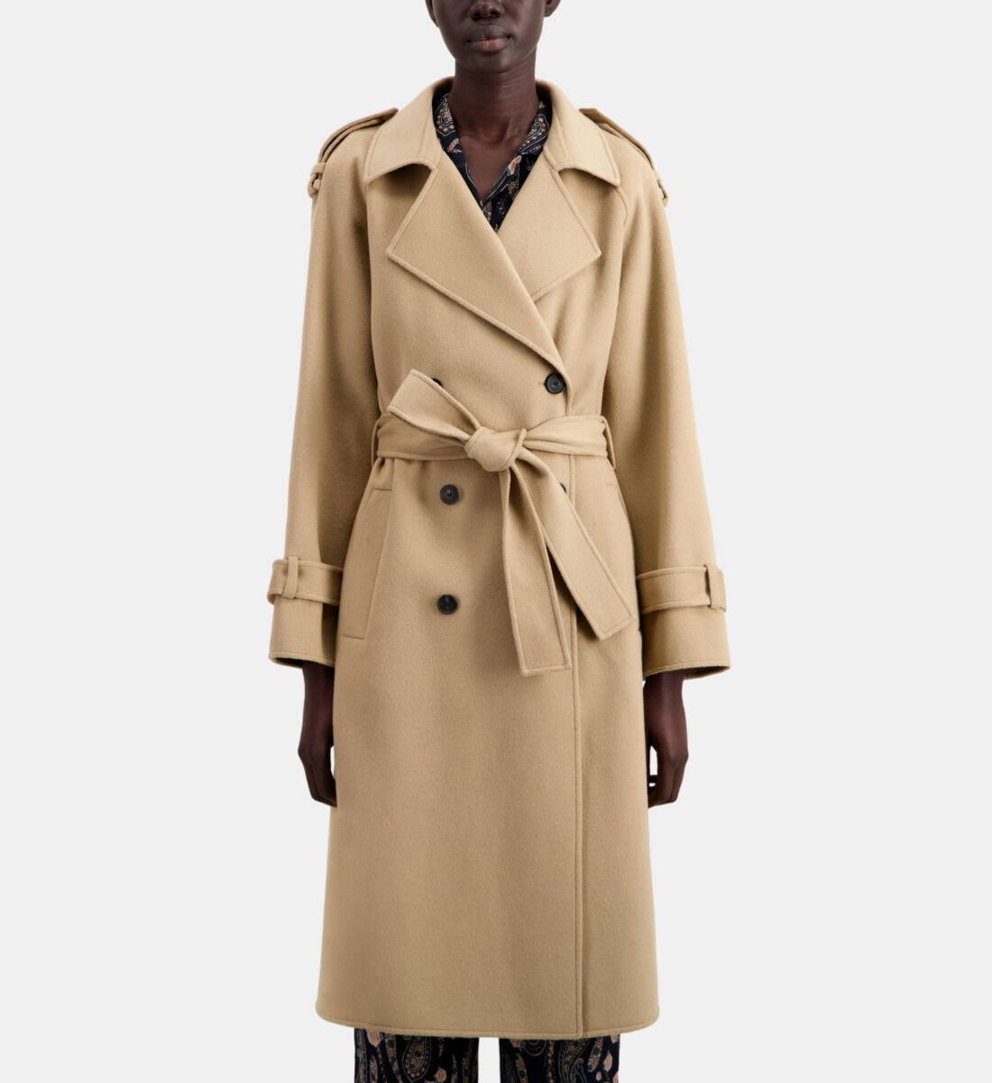 Long beige wool blend coat