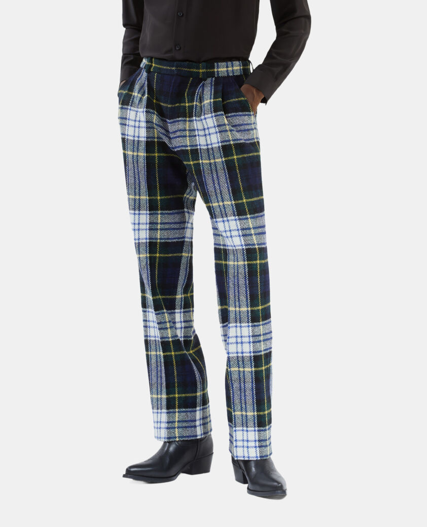 The Kooples HOMME GREEN-WHITE pantalon large en laine the kooples x harris tweed vert et bleu marine