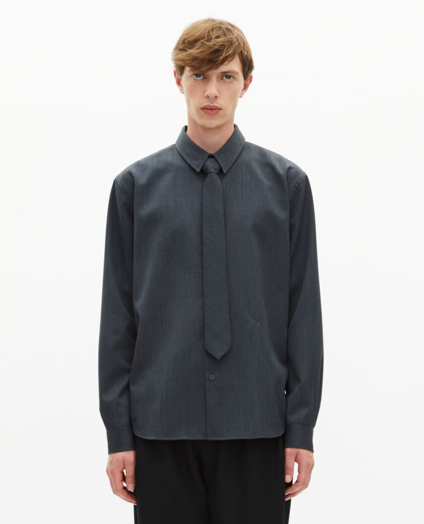 The Kooples MEN ANTHRACITE dark gray wool blend shirt with tie