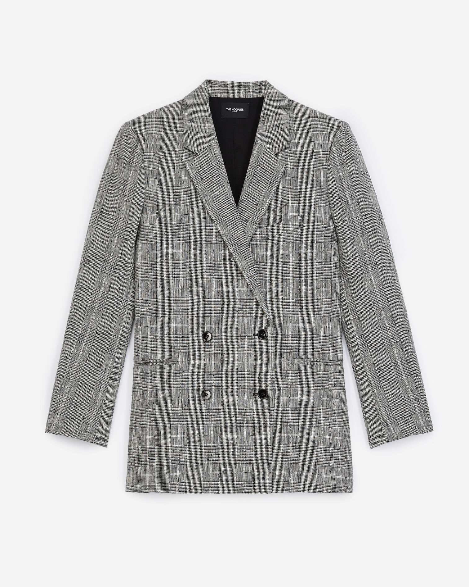Flowing gray Prince-of-Wales jacket, BLACK WHITE, hi-res image number null