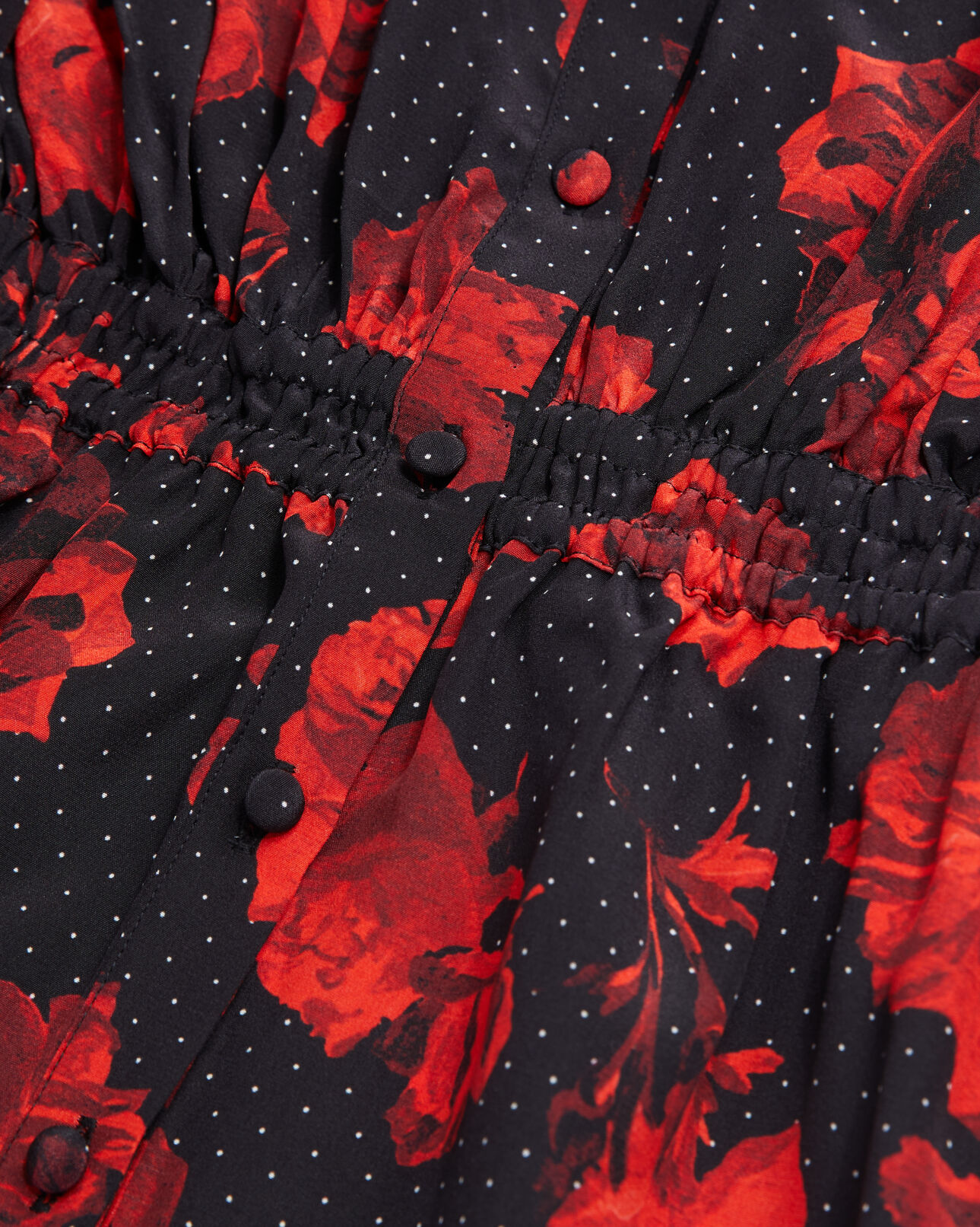 The Kooples FEMME BLACK - RED robe chemise courte imprimée en soie