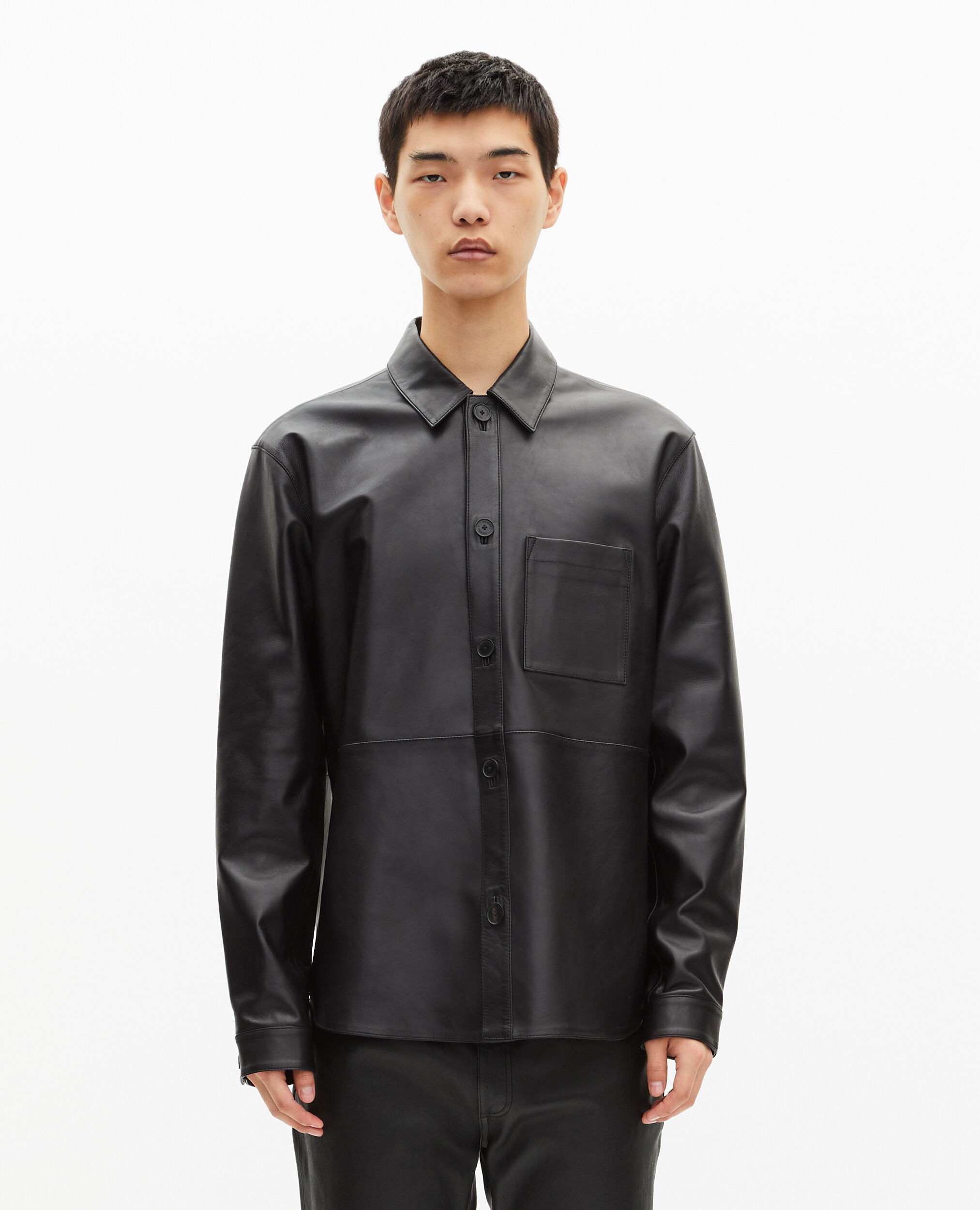 Black leather shirt | The Kooples US