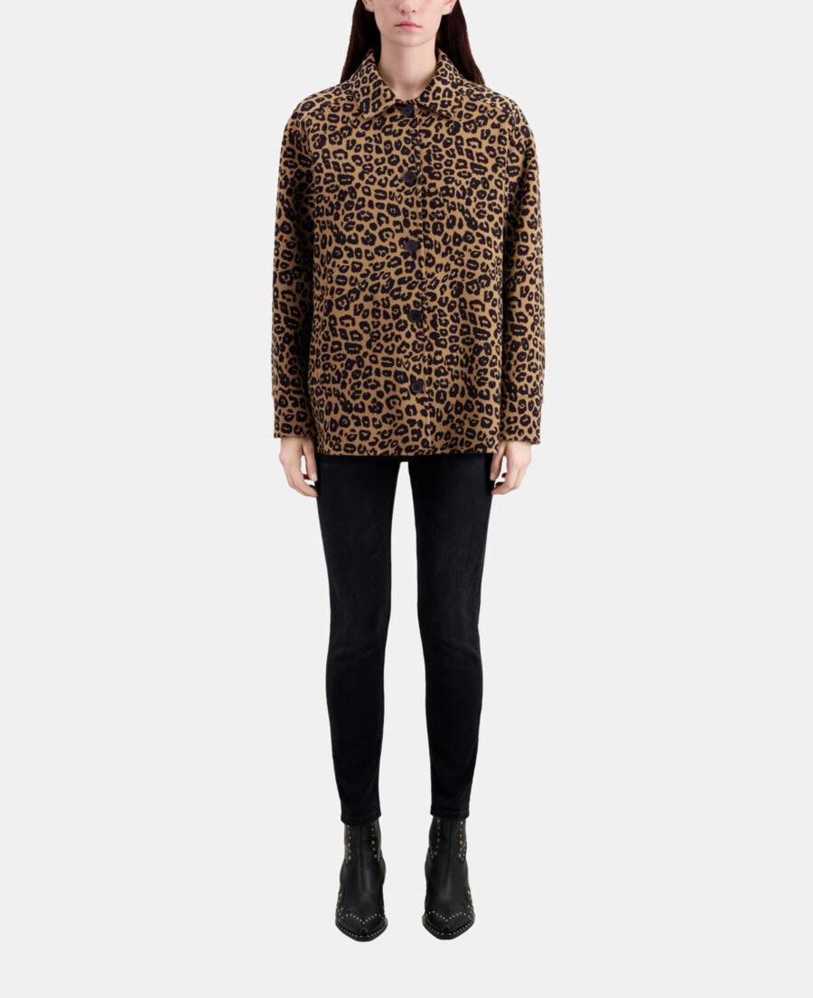 leopard overshirt jacket in wool blend