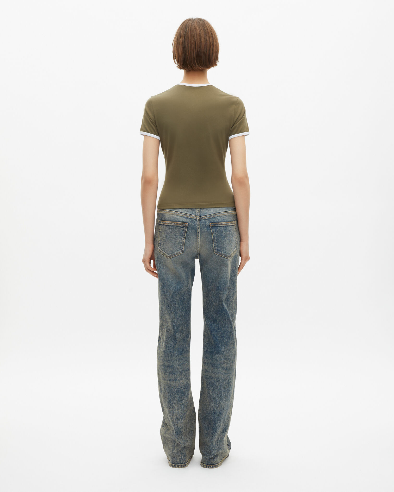 T-shirt kaki avec col goutte, KAKI, hi-res image number null