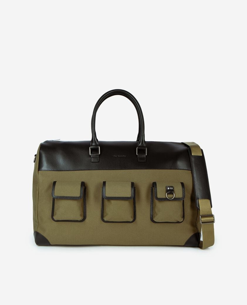 The Kooples HOMME KAKI sac weekend canvas et cuir kaki