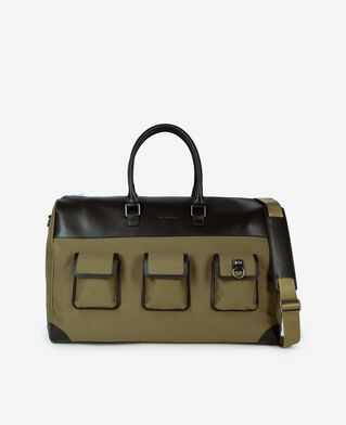 The Kooples H KAKI khaki canvas and leather weekend bag