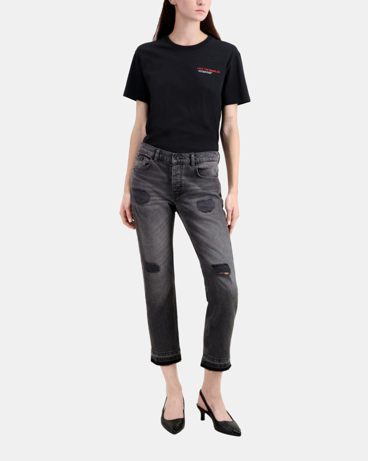 The Kooples MUJER LIGHT GREY MEL/WHITE vaqueros grises rectos