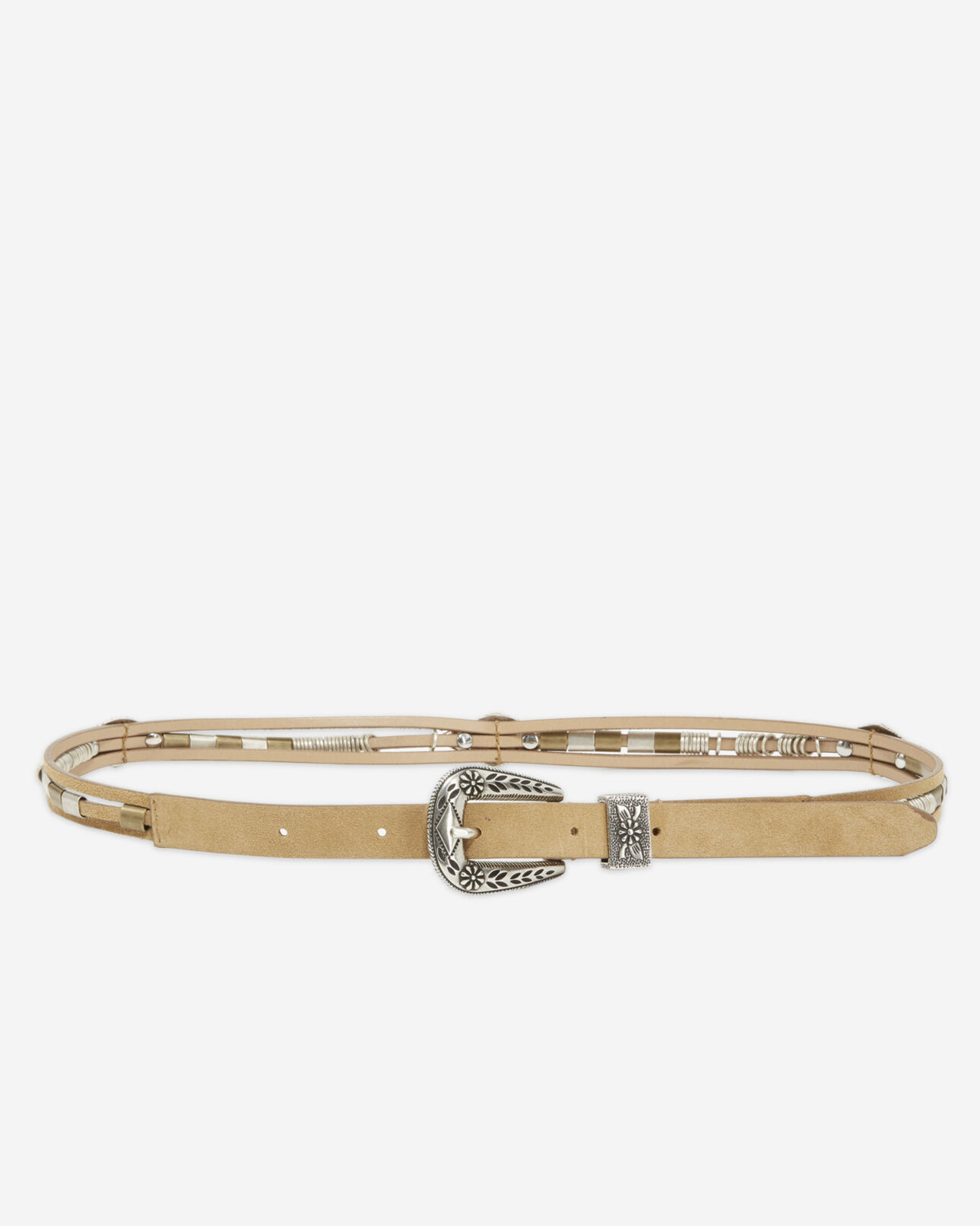 The Kooples MUJER CAMEL cinturón fino camel piel lisa pedrería