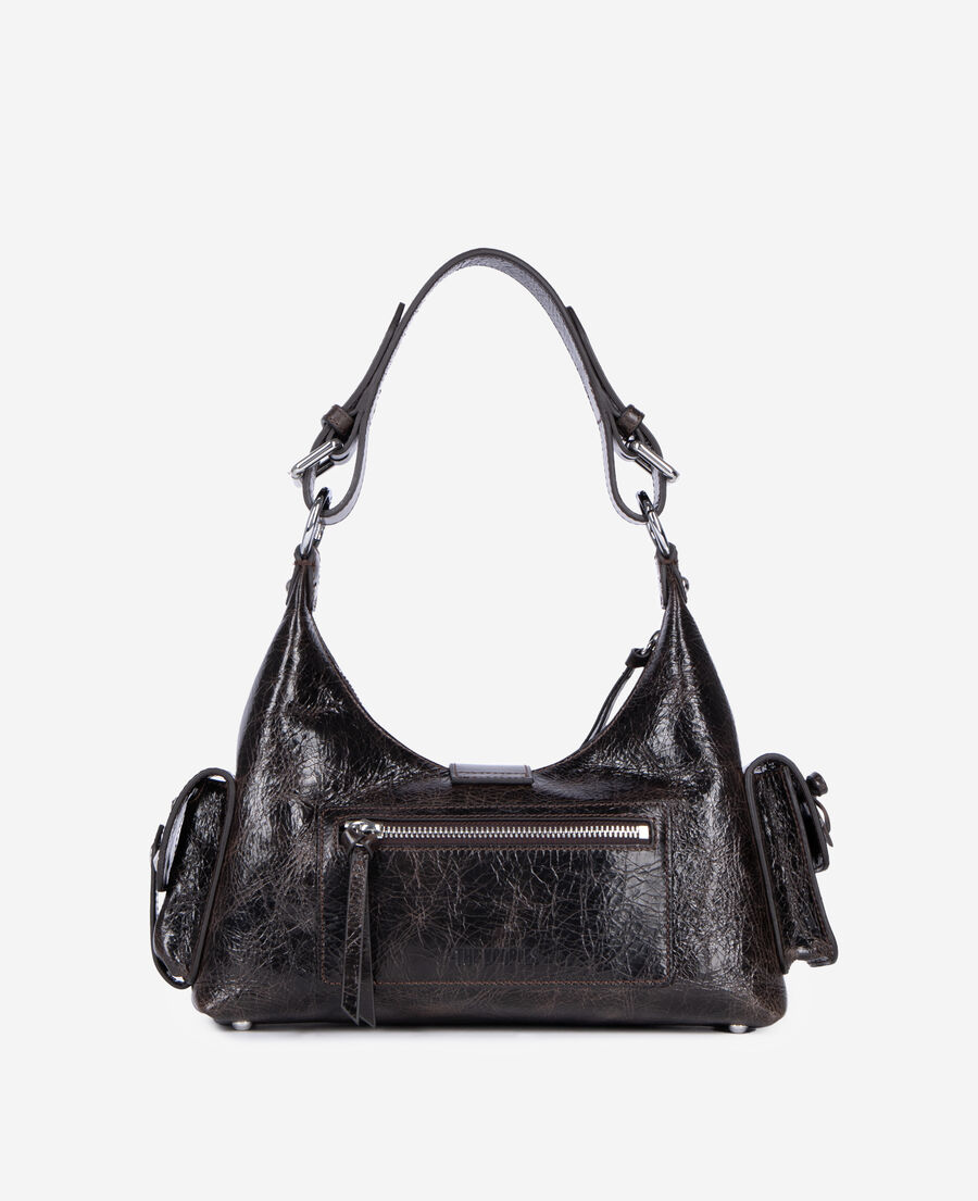 The Kooples FEMME BROWN sac amelia clouté en cuir craquelé marron