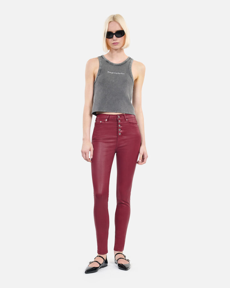 The Kooples FEMME DARK RED jean skinny effet cuir rouge