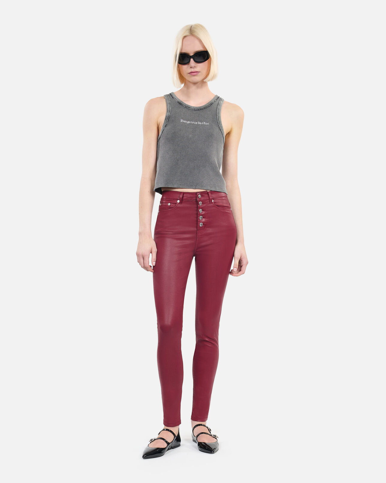The Kooples WOMEN DARK RED red leather-effect skinny jeans