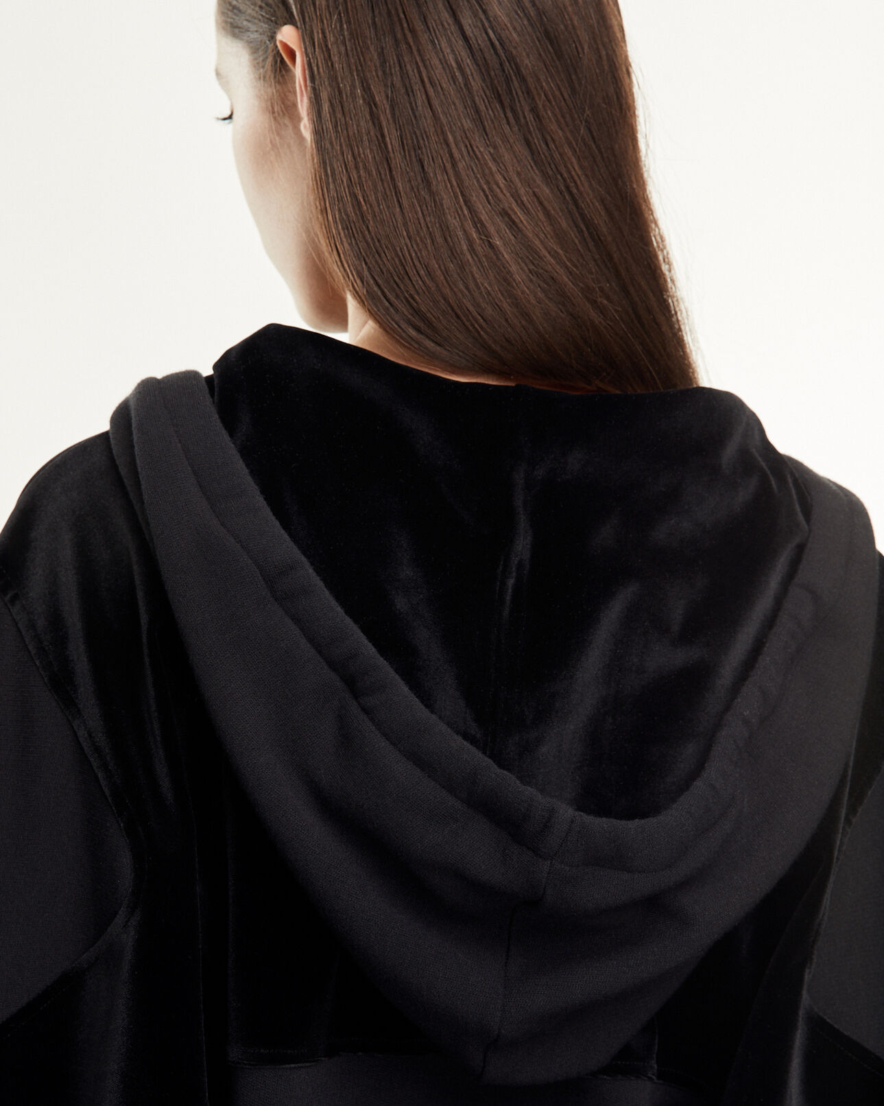 The Kooples WOMEN BLACK zipped dual-fabric black sweatshirt