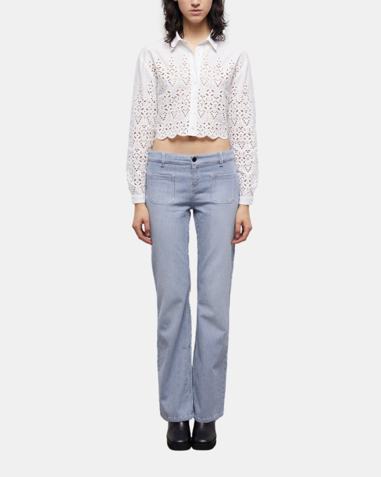 The Kooples DAMEN WHITE kurzes, weißes hemd mit englischer stickerei