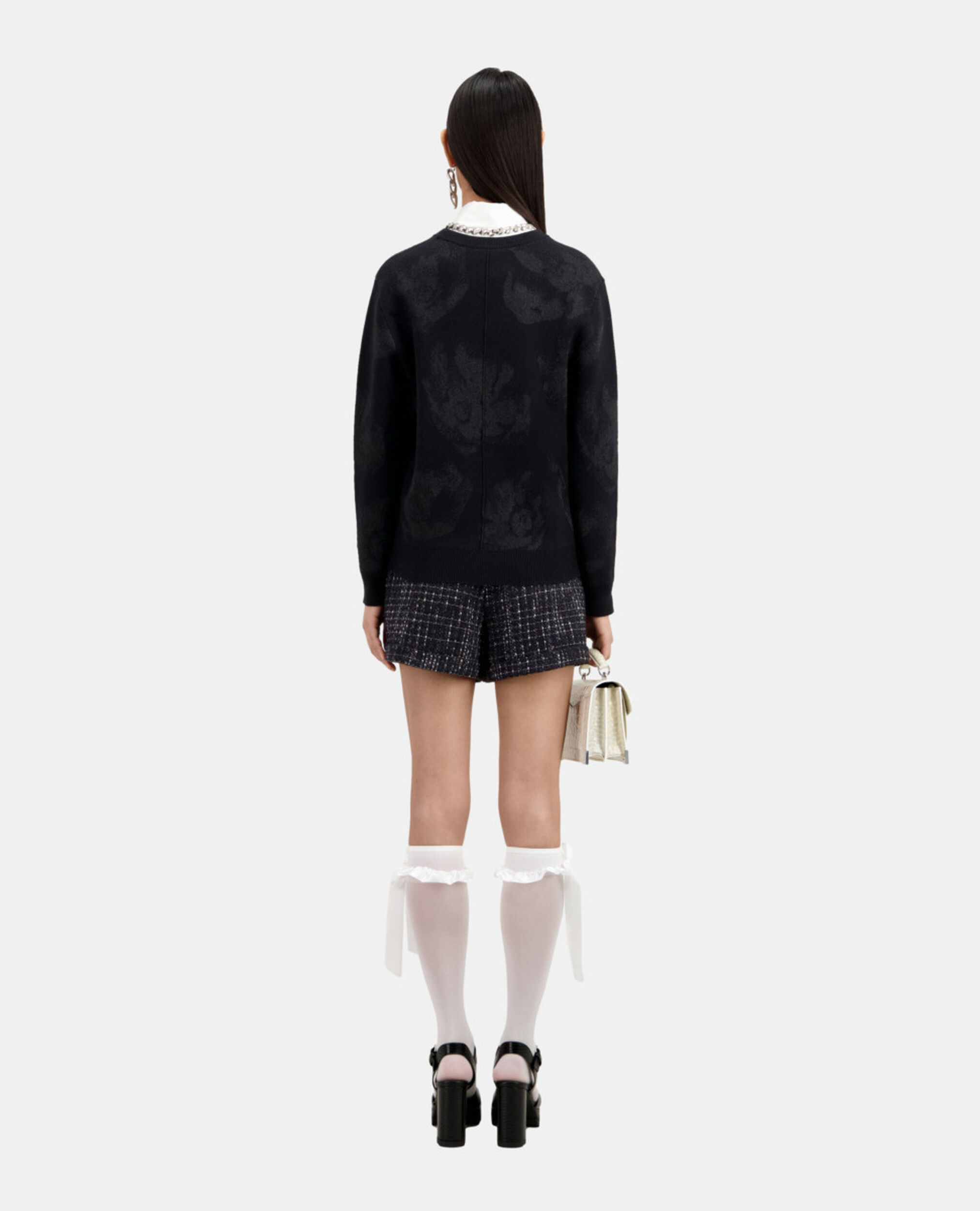 Pull noir en laine mélangée avec motifs argentés, BLACK/BLACK, hi-res image number null
