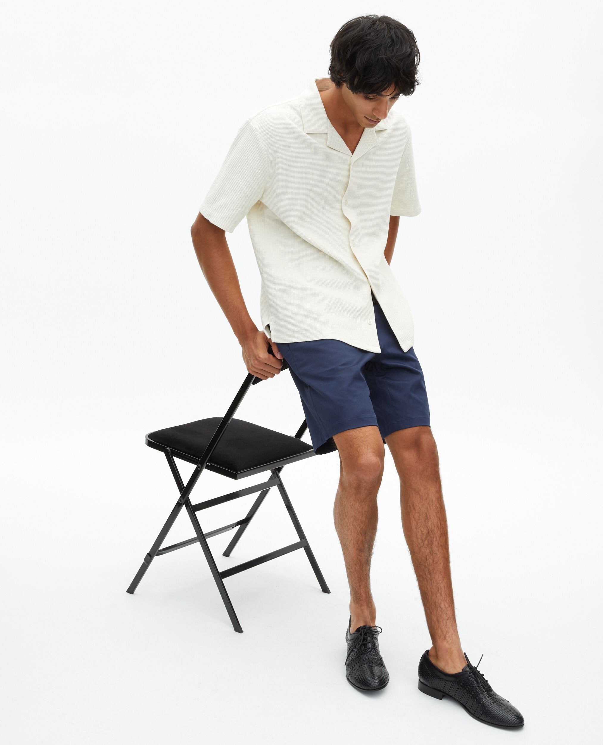 Ecru honeycomb short-sleeve shirt, ECRU, hi-res image number null