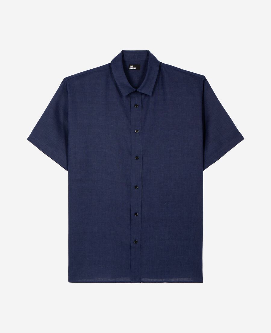 The Kooples HOMME NAVY chemise manches courtes en lin marine
