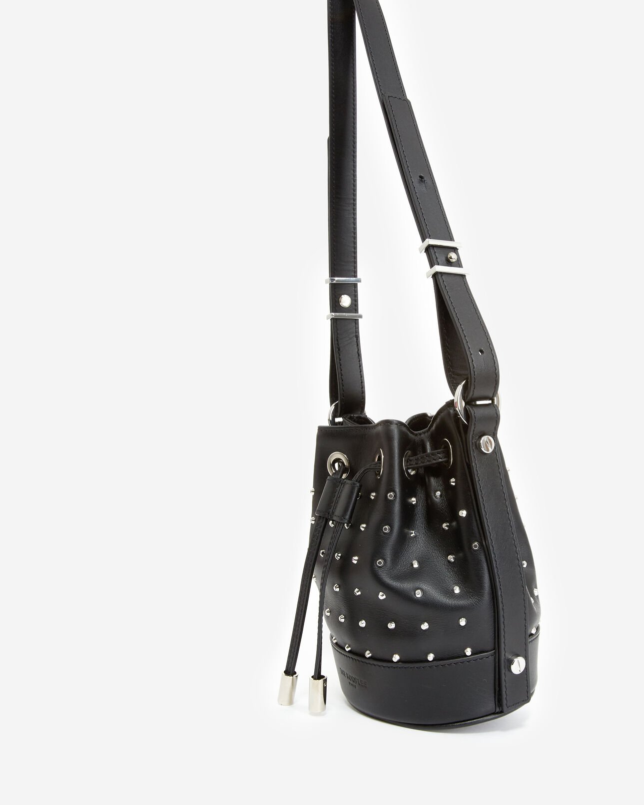 The Kooples WOMEN BLACK / SILVER studded small tina bag in smooth black leather