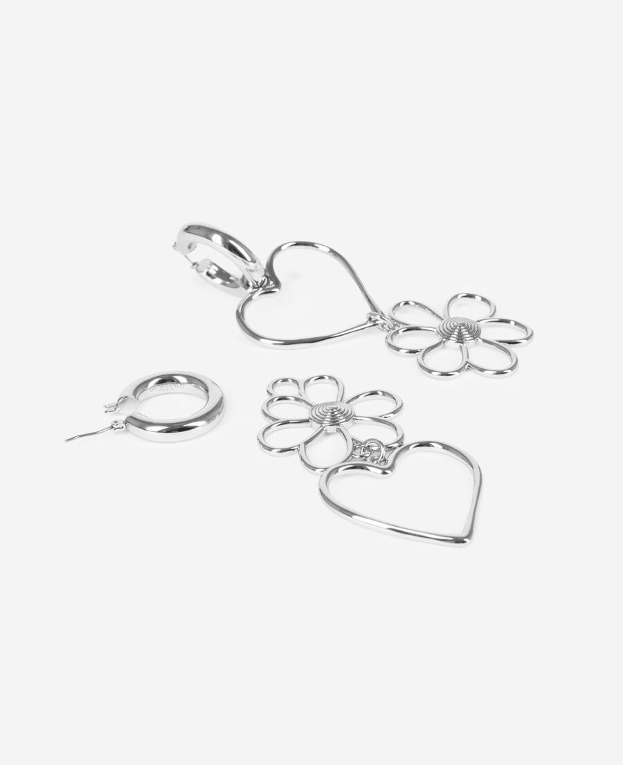 The Kooples MUJER SILVER pendientes de plata con coraz&oacute;n y flor