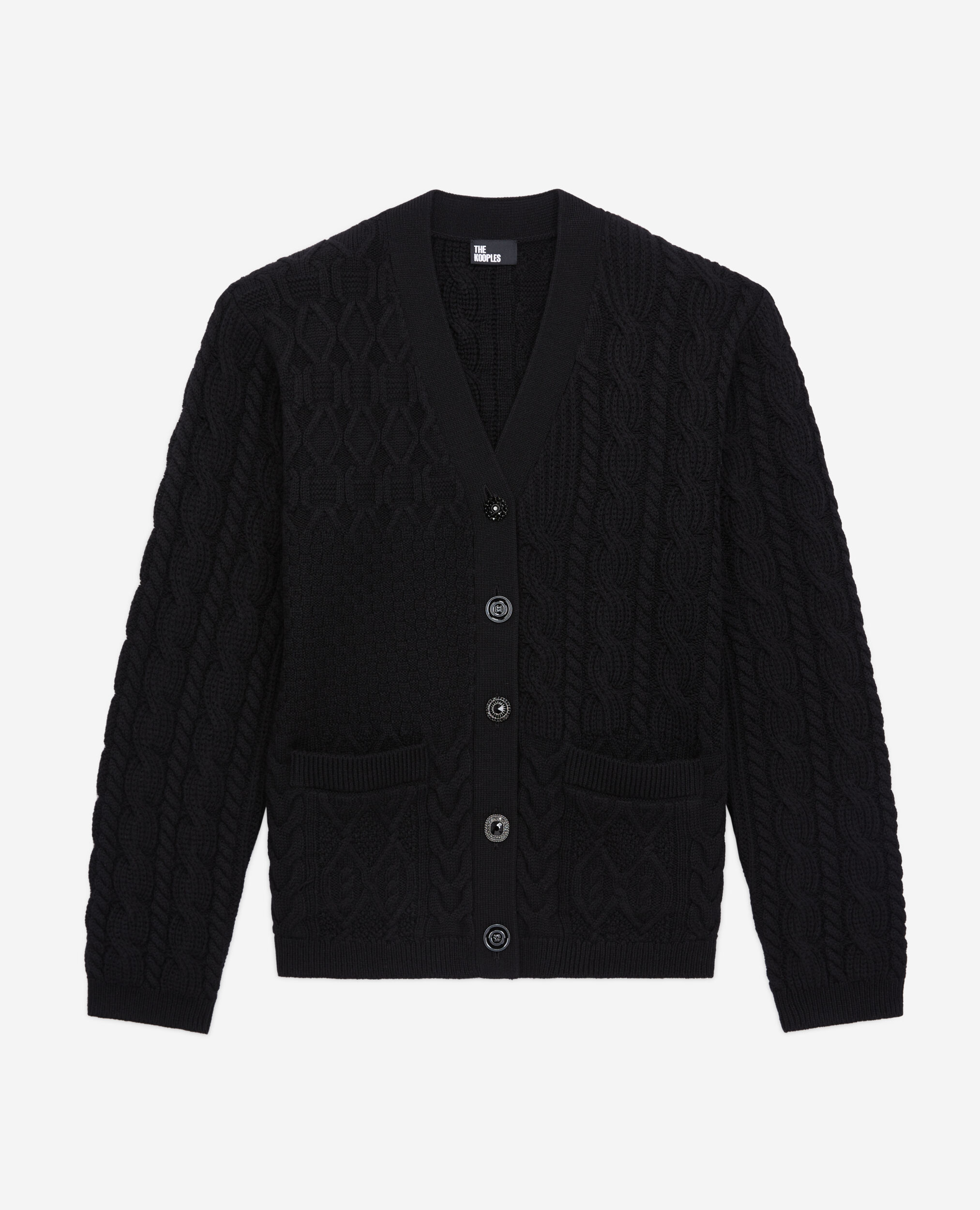 Cardigan noir en laine torsadée, BLACK, hi-res image number null