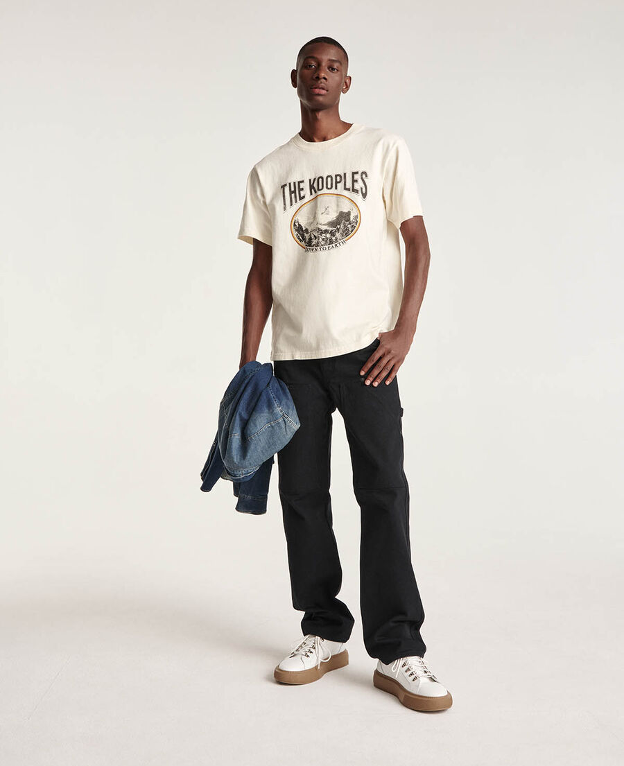 ecru cotton t-shirt printed mountain logo