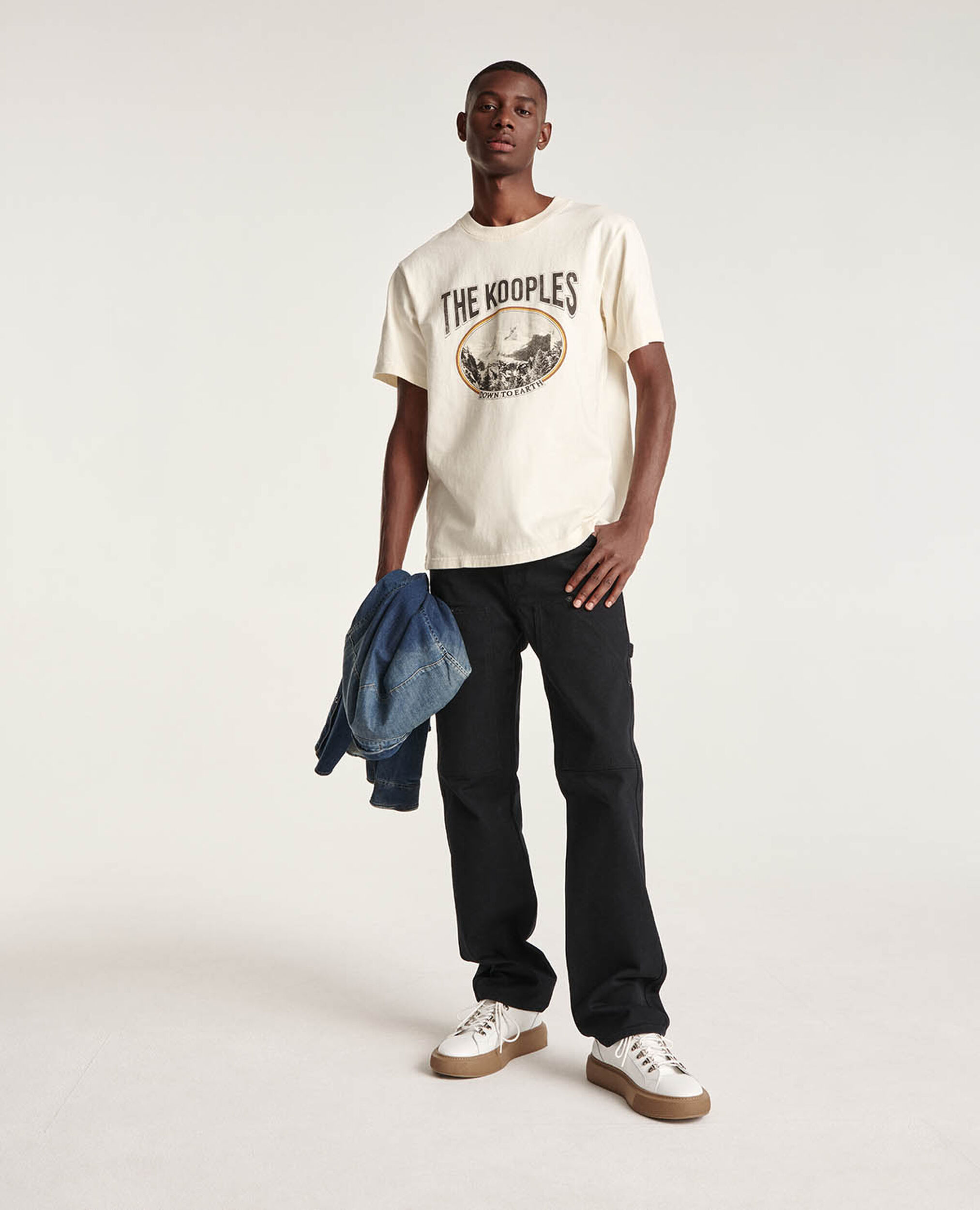 Ecru cotton T-shirt printed mountain logo, ANTIQUE WHITE, hi-res image number null