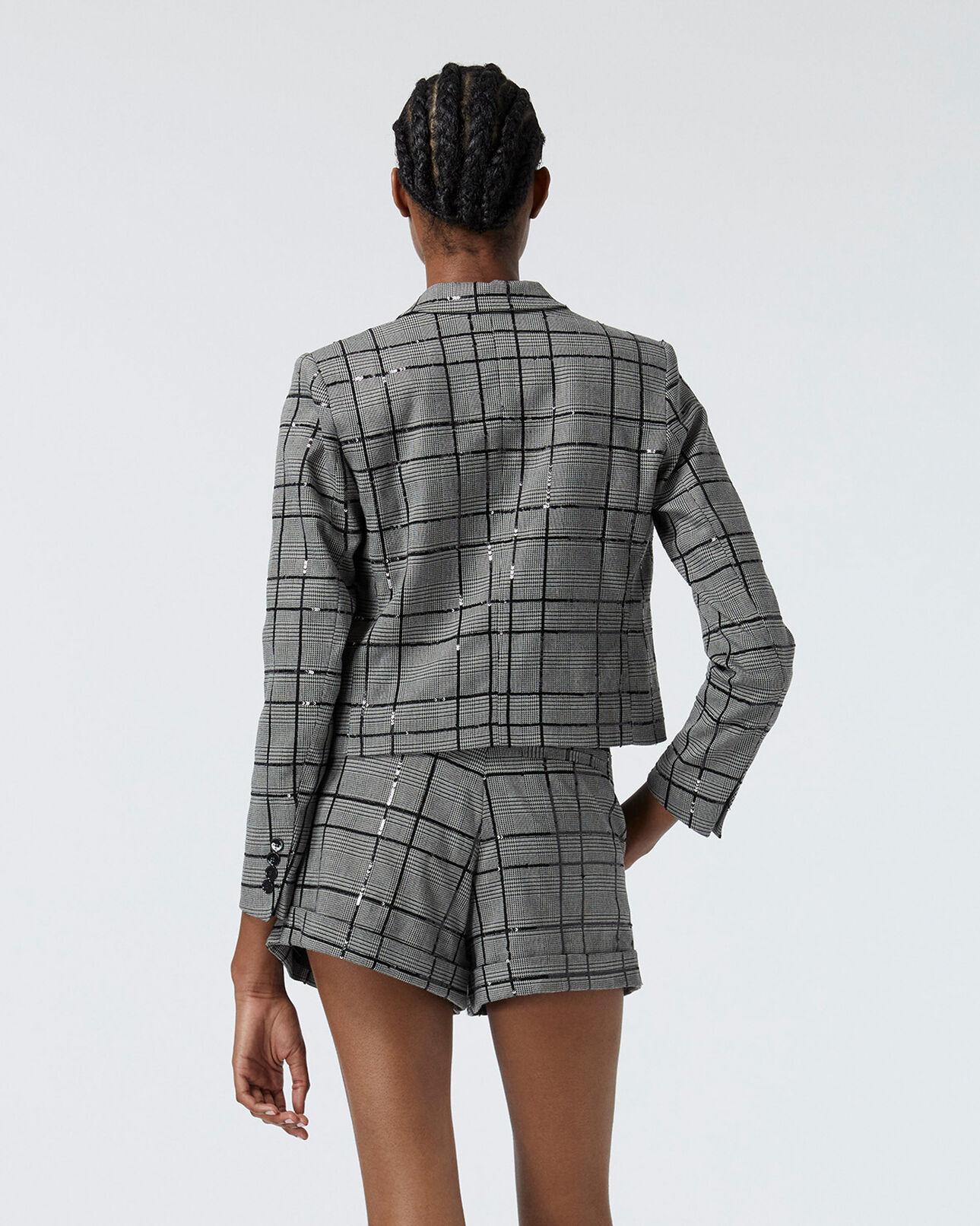 The Kooples FEMME GREY BLACK veste costume grise carreaux et sequins