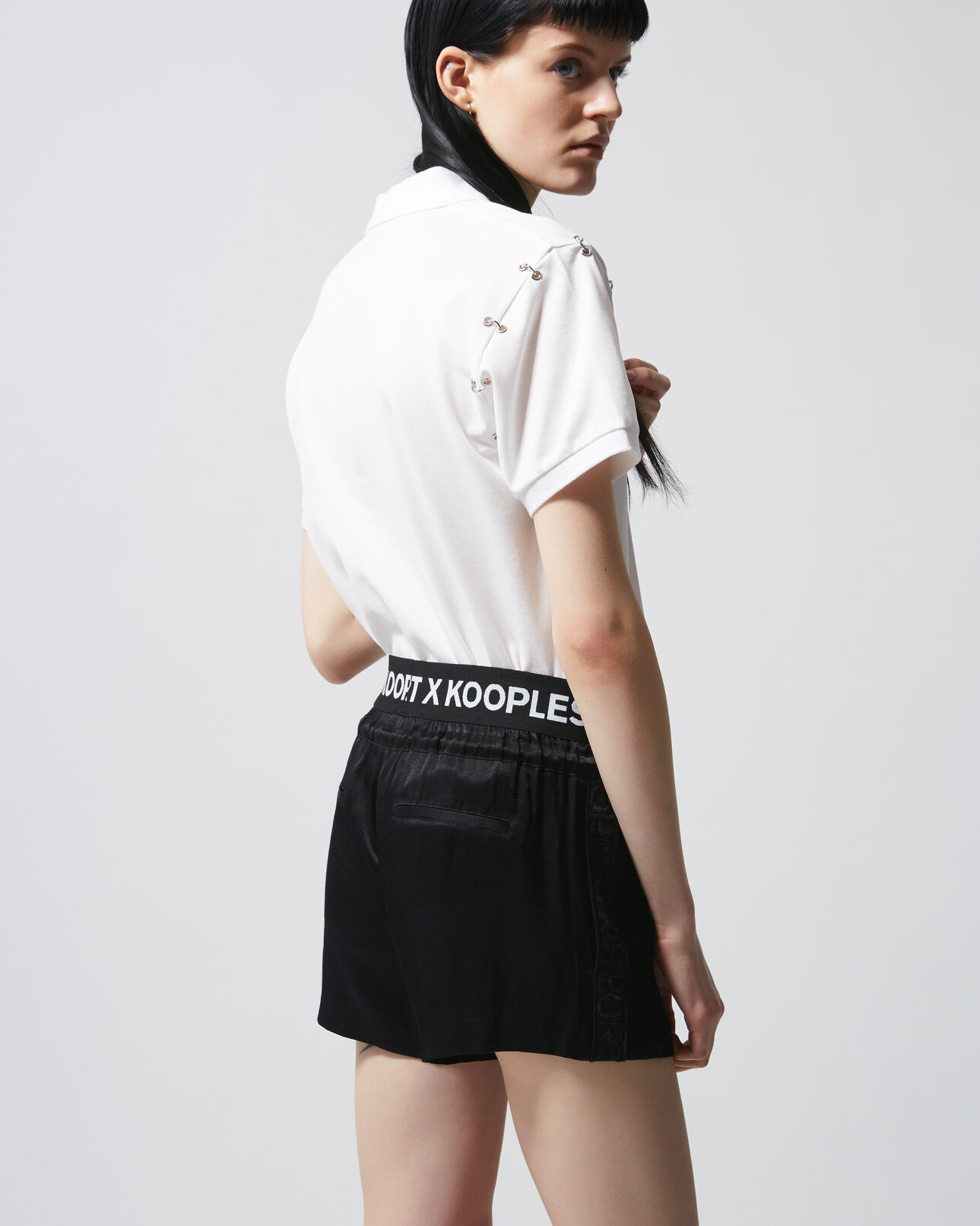 The Kooples FEMME BLACK short noir fluide à bande logo