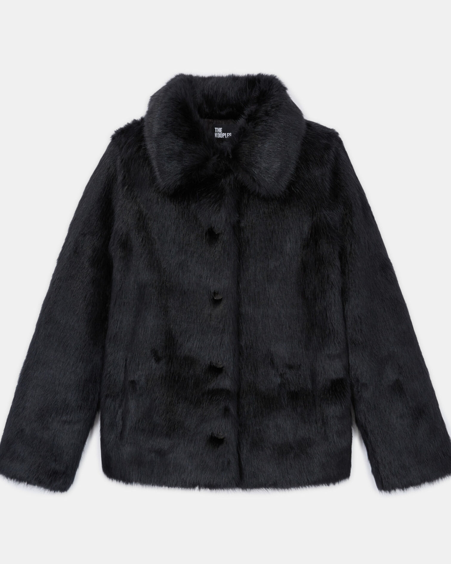Black faux fur coat, BLACK, hi-res image number null