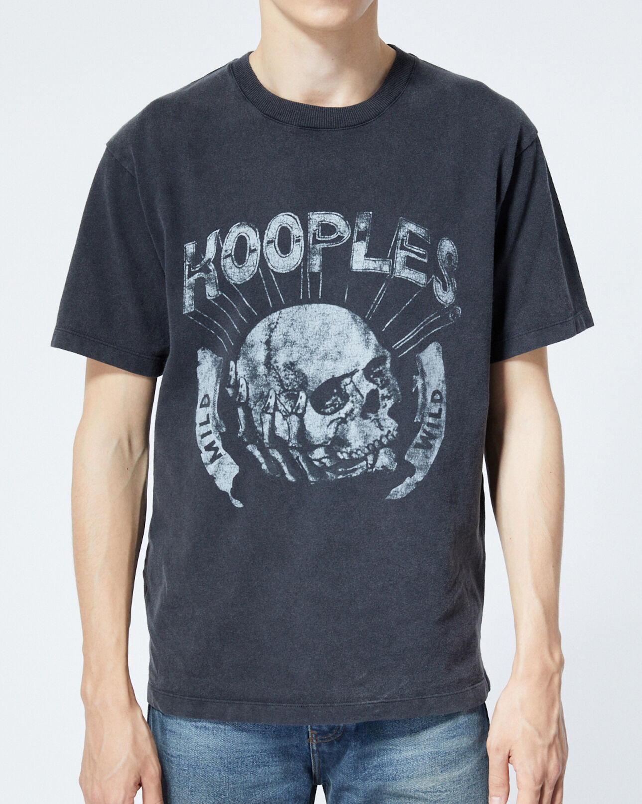 The Kooples HOMME BLACK WASHED t-shirt noir délavé avec imprimé skull
