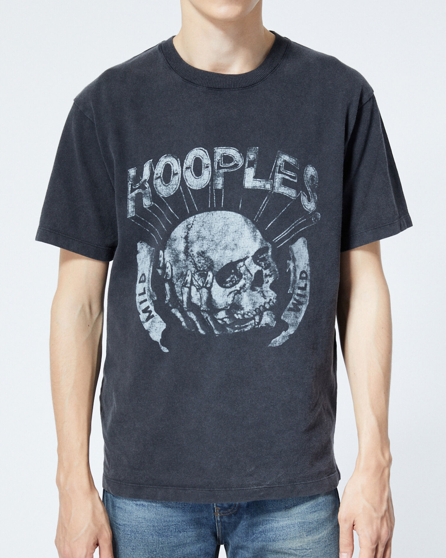 T-shirt noir délavé avec imprimé skull, BLACK WASHED, hi-res image number null
