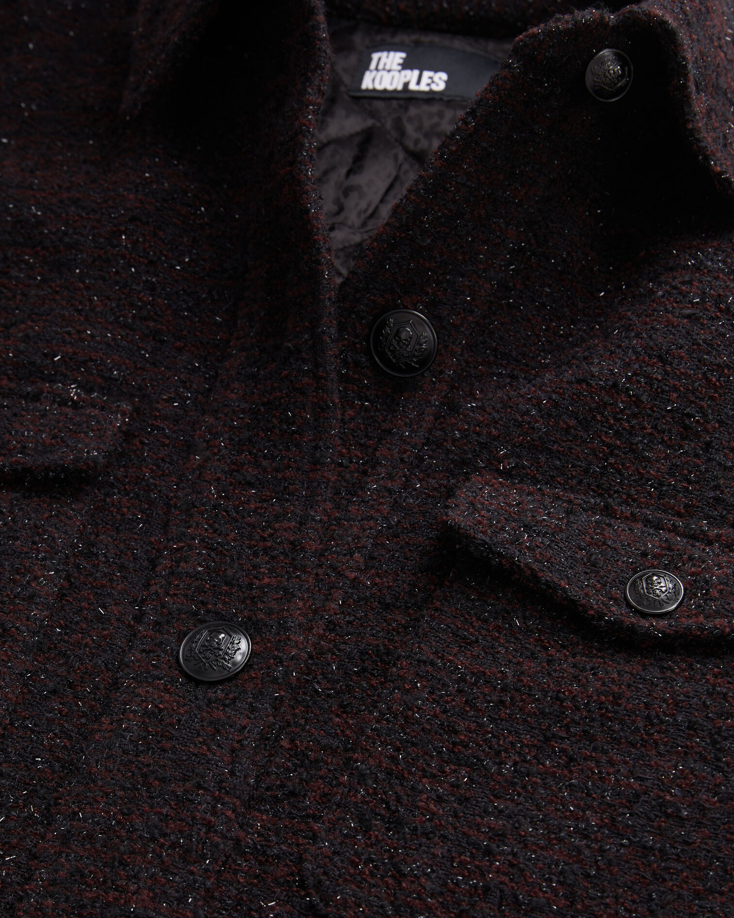 Blouson style surchemise bordeaux en tweed, BURGUNDY, hi-res image number null
