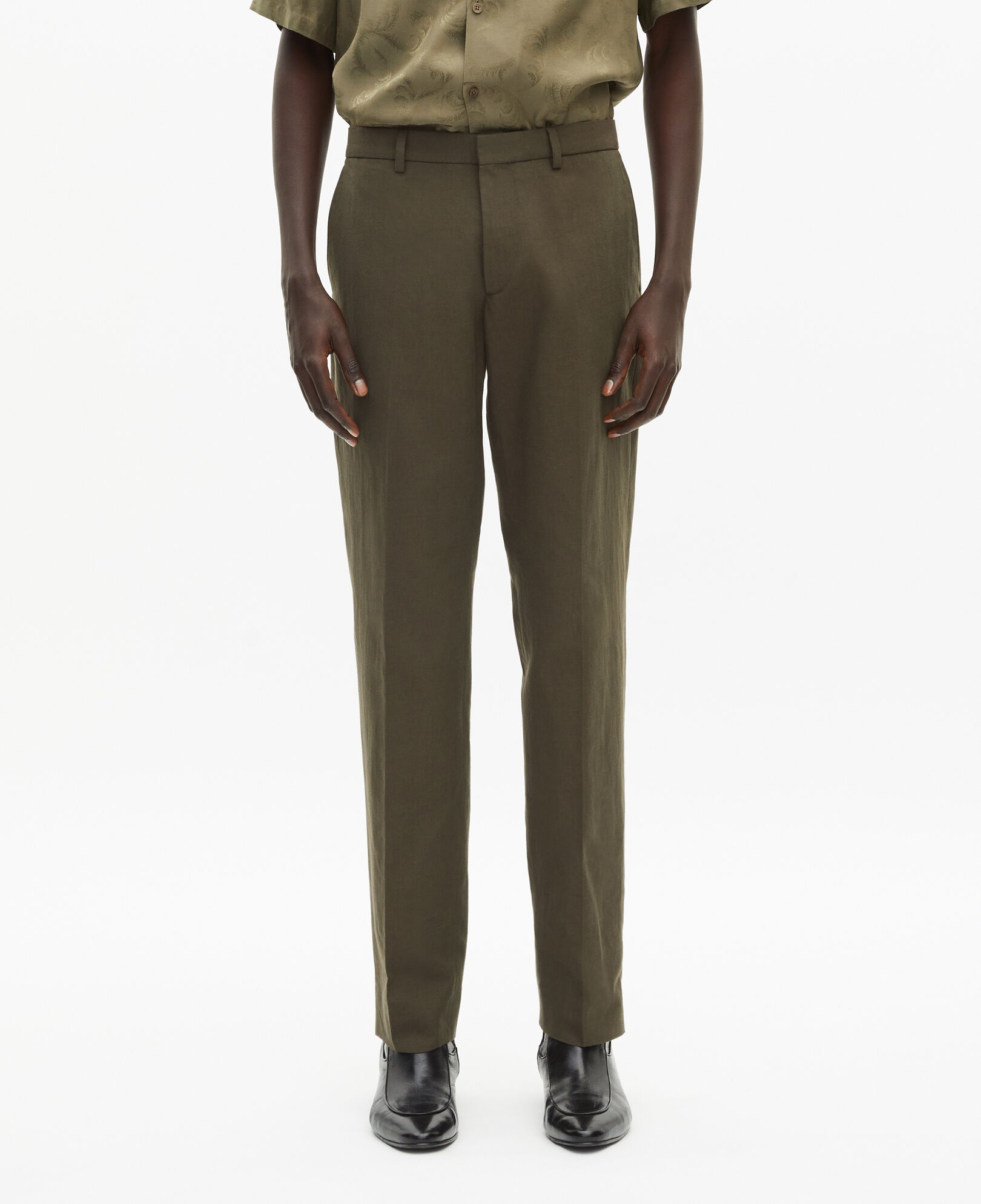The Kooples MEN KAKI straight-cut khaki cotton and linen suit pants