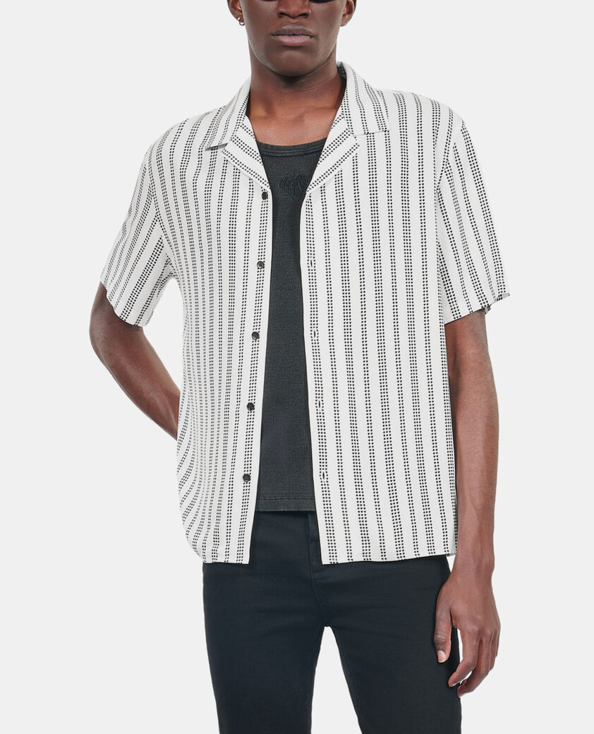 The Kooples HOMME ECRU BLACK chemise manches courtes imprim&eacute; pied de poule