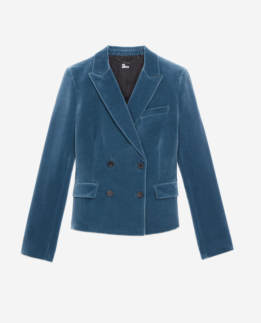 The Kooples DAMEN BLUE PETROL kurze blaue anzugjacke aus samt