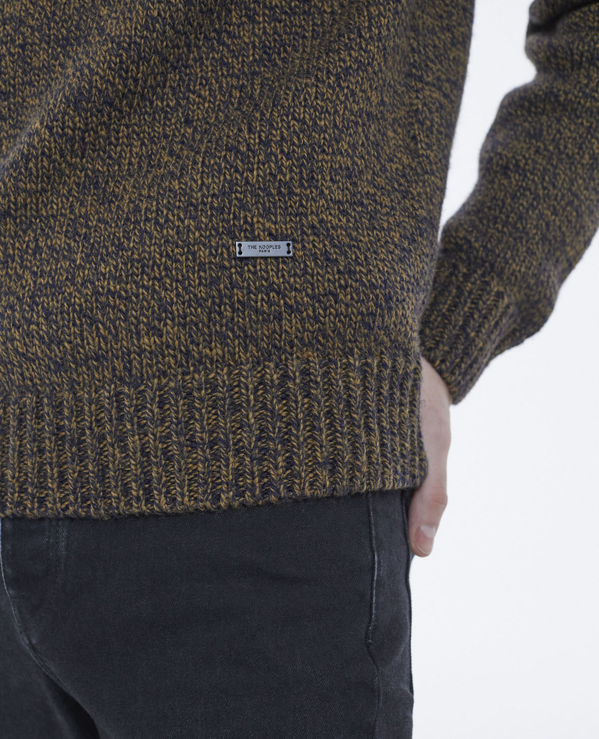 Jersey de lana de cuello redondo, NAVY / BROWN, hi-res image number null