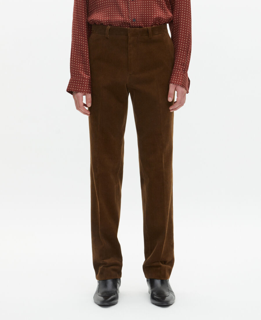 The Kooples HOMME CARAMEL pantalon de costume ajust&eacute; en velours c&ocirc;tel&eacute; marron