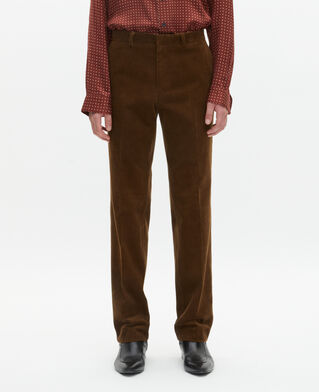 The Kooples HOMME CARAMEL pantalon de costume ajust&eacute; en velours c&ocirc;tel&eacute; marron