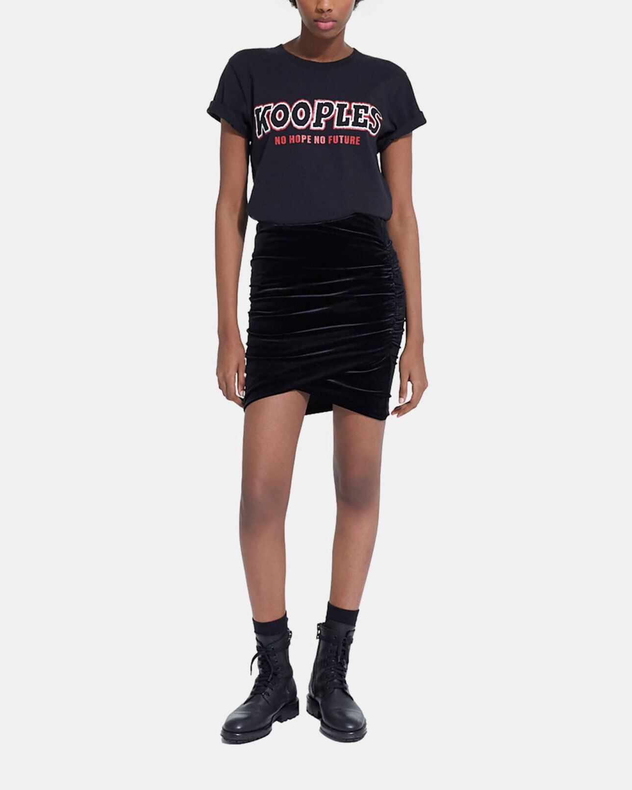 The Kooples FEMME BLACK jupe courte en velours noire