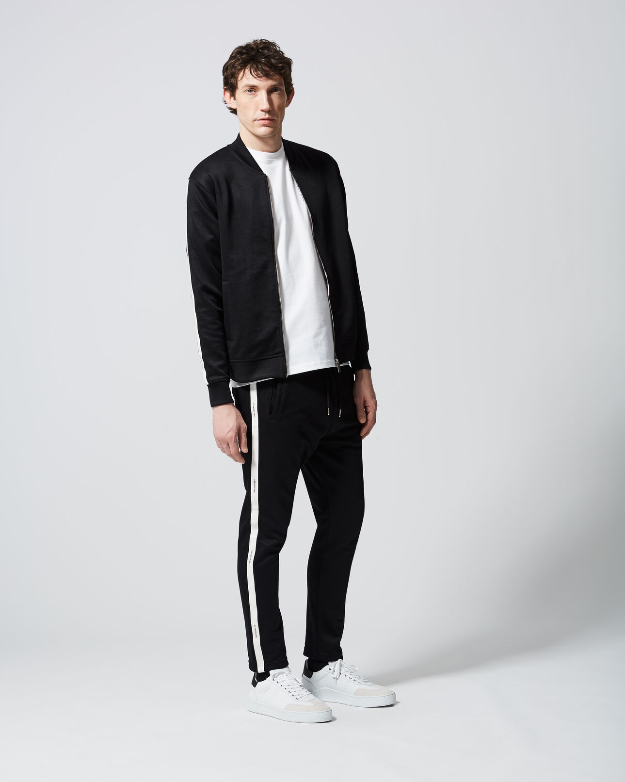 The Kooples HOMME BLACK jogging noir coton bandes effet cuir
