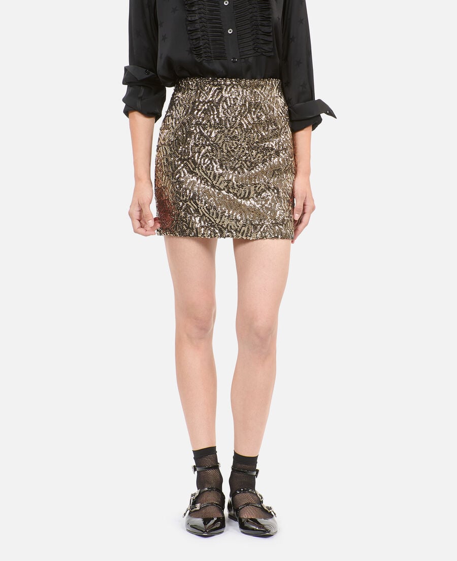 The Kooples FEMME GOLD jupe courte à sequins dorée