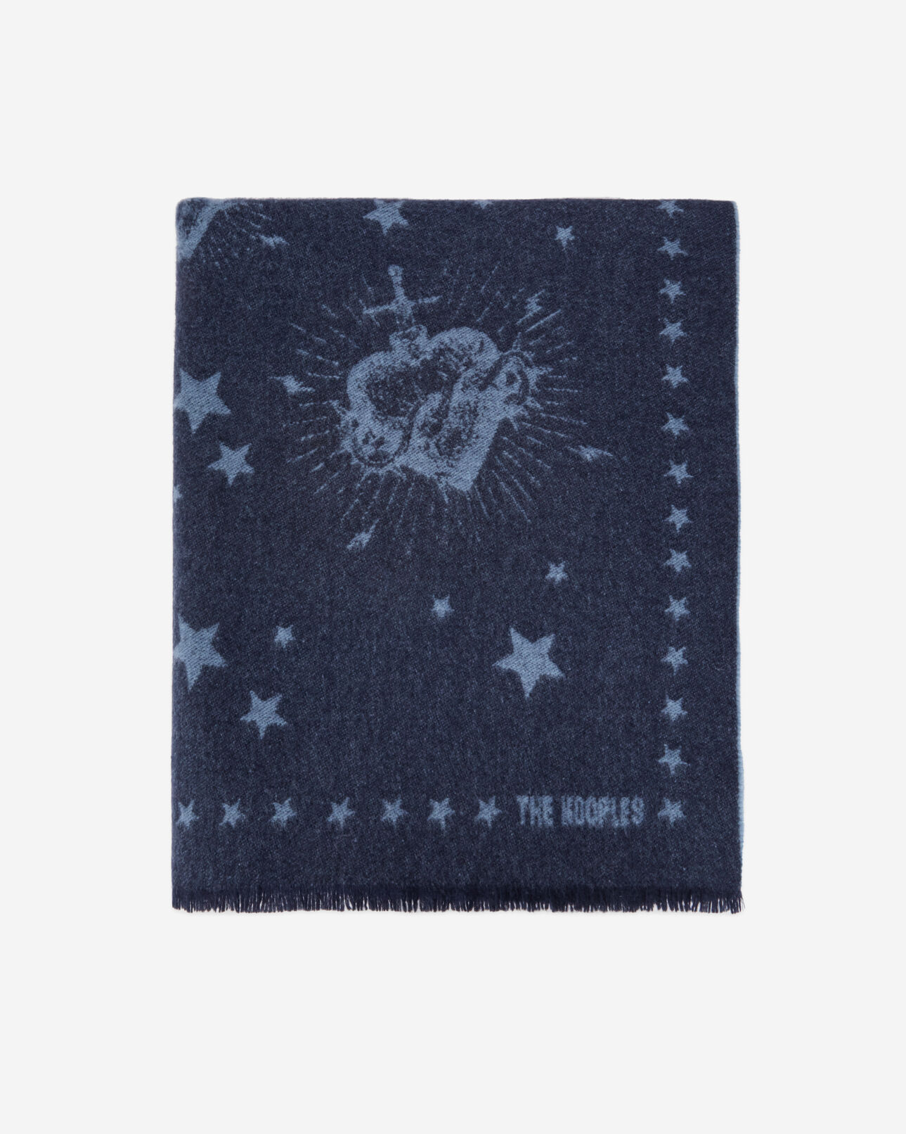 The Kooples DAMEN BLUE GREY blauer schal aus wolle mit motiv