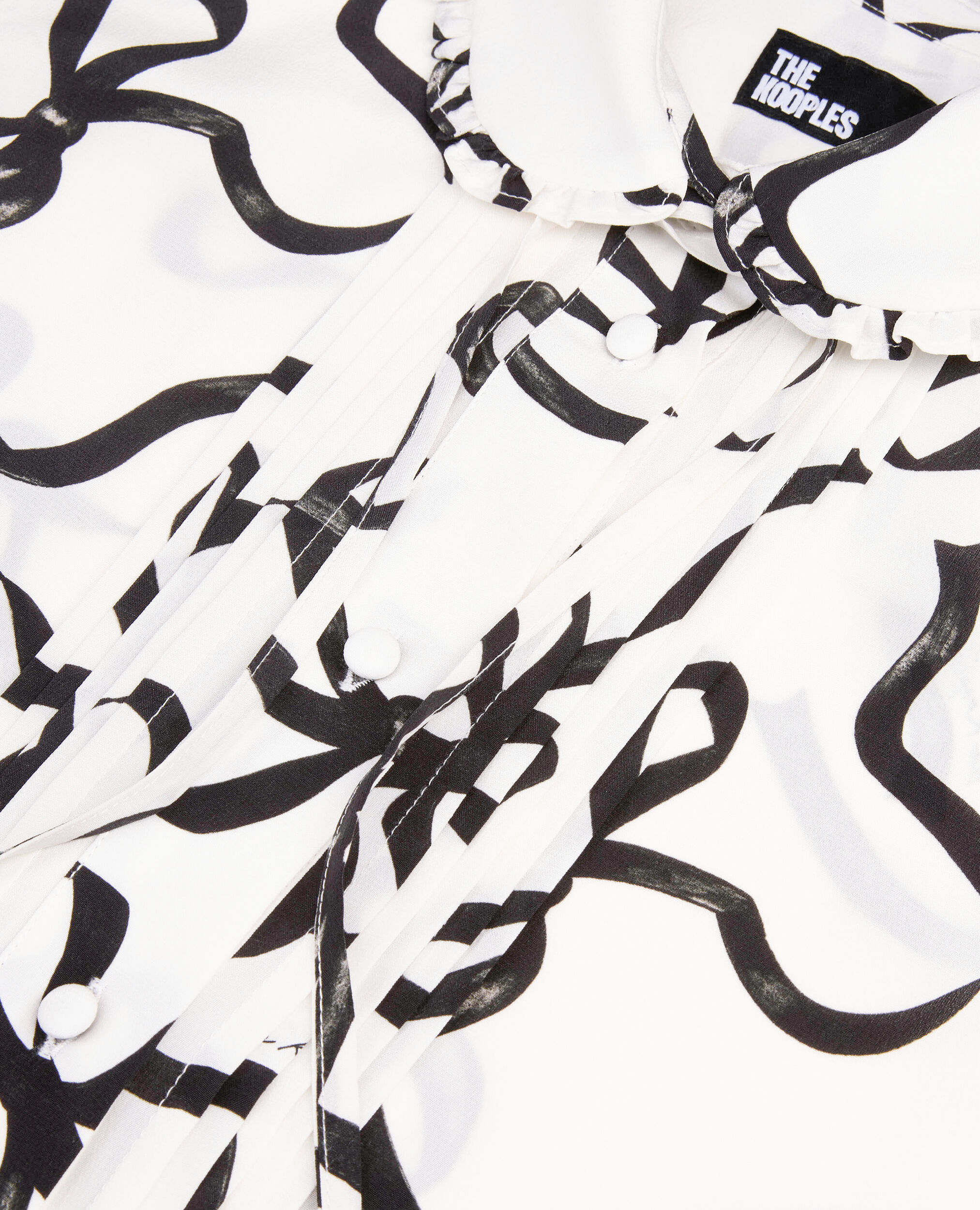 Ribbon print silk shirt, WHITE / BLACK, hi-res image number null