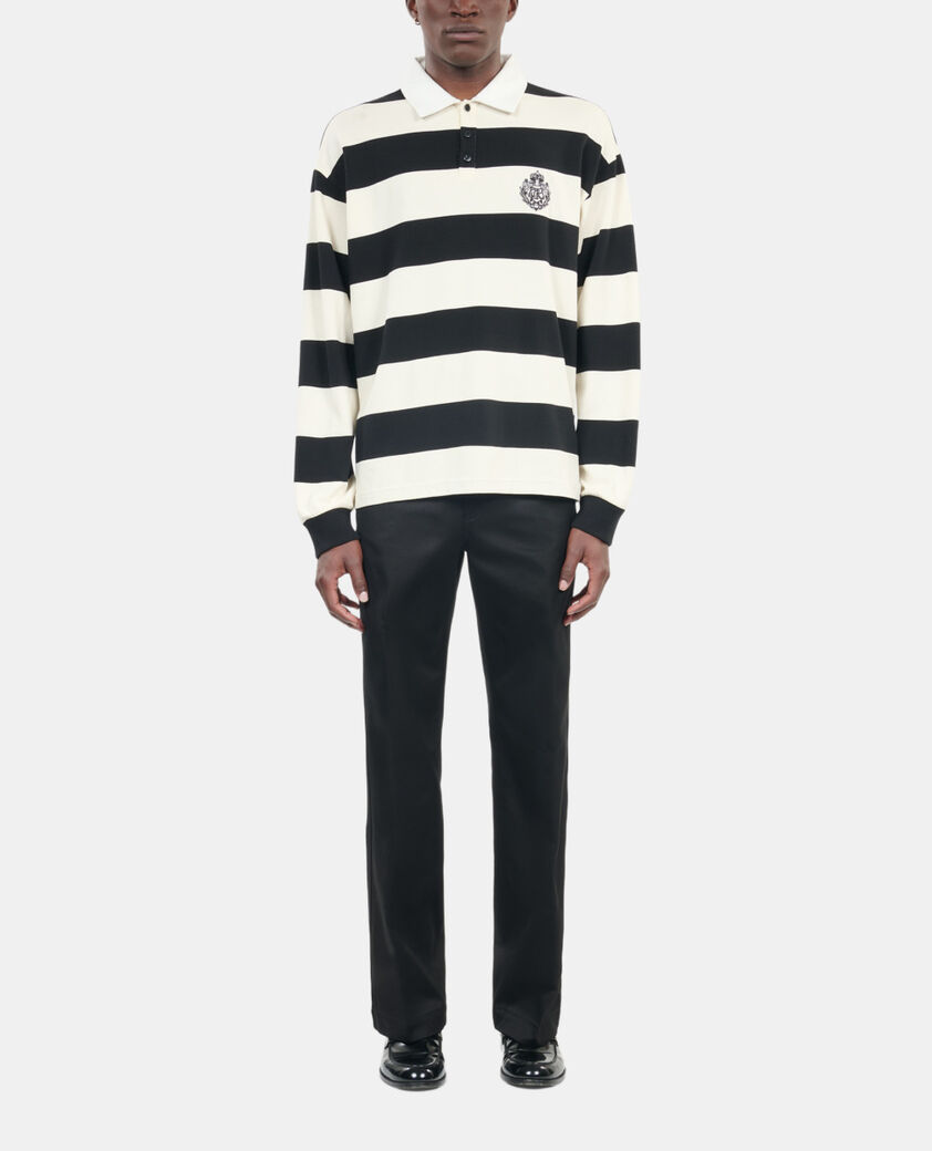 The Kooples HOMME BLACK / WHITE polo manches longues à rayures noires et blanches
