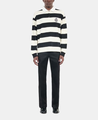 The Kooples H BLACK / WHITE long-sleeved black and white striped polo t-shirt
