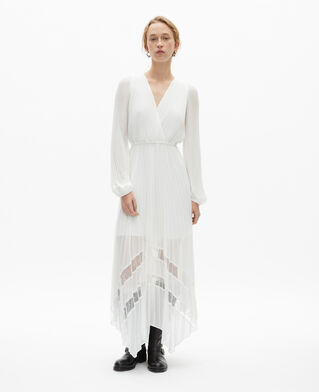 The Kooples FEMME ECRU robe longue plissée avec plumetis écrue